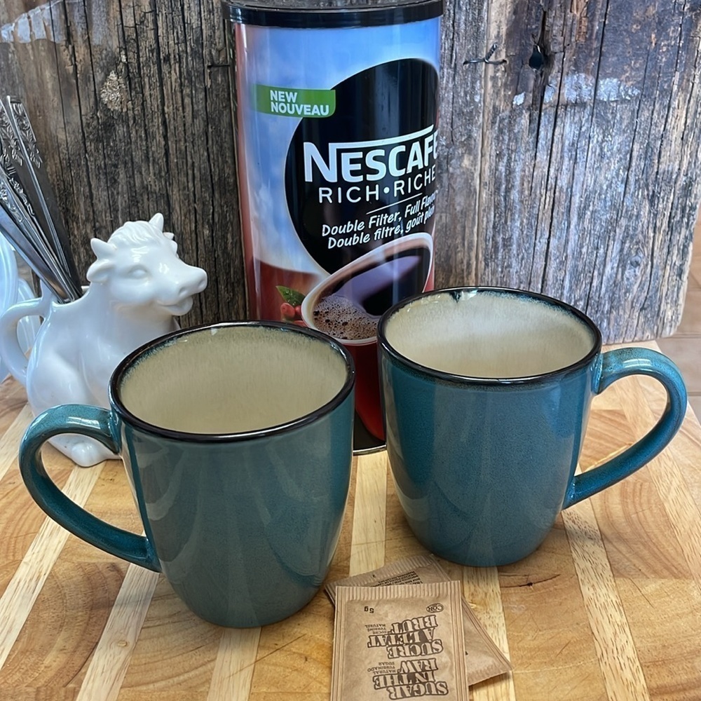 PIER 1 IMPORTS | Stoneware | Teal Reactive | Set/Pair | Coffee /Tea Mugs | 12oz